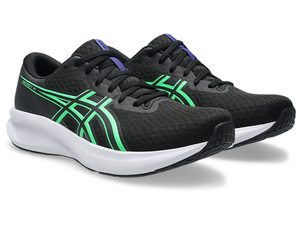 asics patriot 14 mens sneakers black vital green


