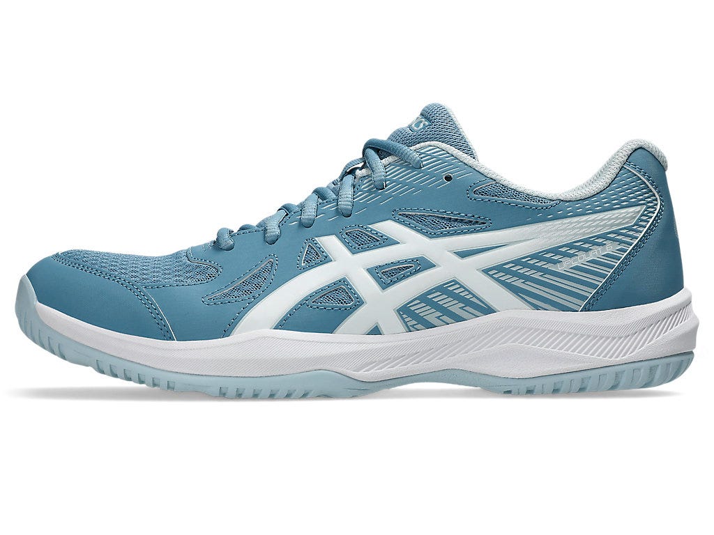 asics upcourt6 menz badmnton shuz saba blu white

