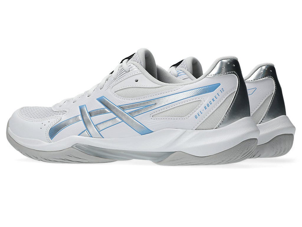 asics gel rocket 12 white blue indoor court shoe