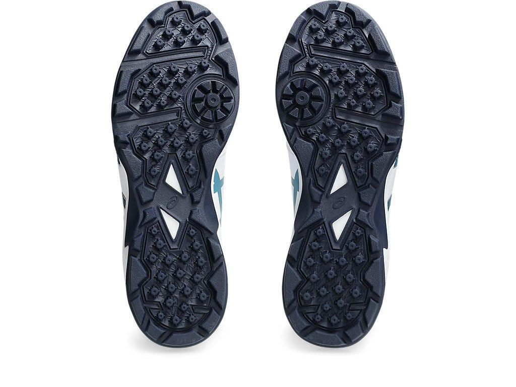 ASICS GEL-PEAKE 2 Cricket Shoes – Synthetic Leather Upper, GEL Cushioning, Rubber Sole (WHITE/ATLANTIC BLUE)| Neutral Pronation Outdoor Sports Shoes.