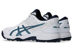 ASICS GEL-PEAKE 2 Cricket Shoes – Synthetic Leather Upper, GEL Cushioning, Rubber Sole (WHITE/ATLANTIC BLUE)| Neutral Pronation Outdoor Sports Shoes.
