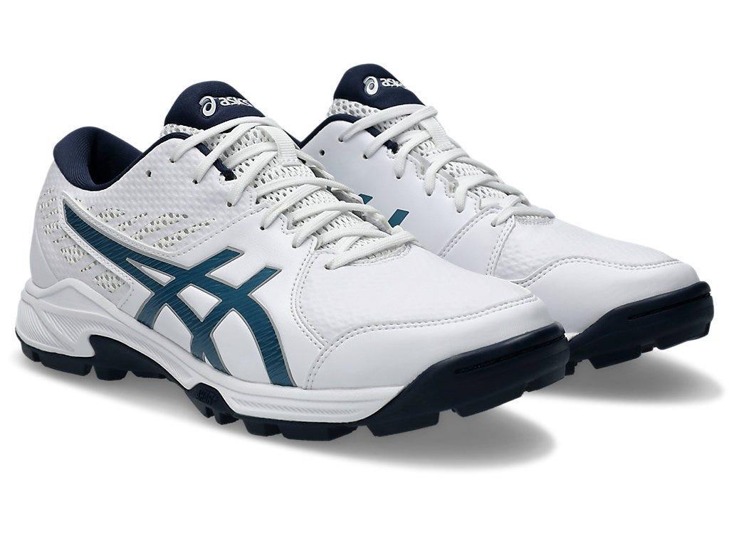 ASICS GEL-PEAKE 2 Cricket Shoes – Synthetic Leather Upper, GEL Cushioning, Rubber Sole (WHITE/ATLANTIC BLUE)| Neutral Pronation Outdoor Sports Shoes.