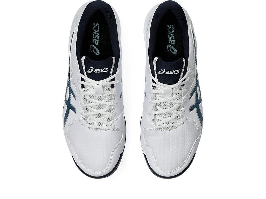 ASICS GEL-PEAKE 2 Cricket Shoes – Synthetic Leather Upper, GEL Cushioning, Rubber Sole (WHITE/ATLANTIC BLUE)| Neutral Pronation Outdoor Sports Shoes.
