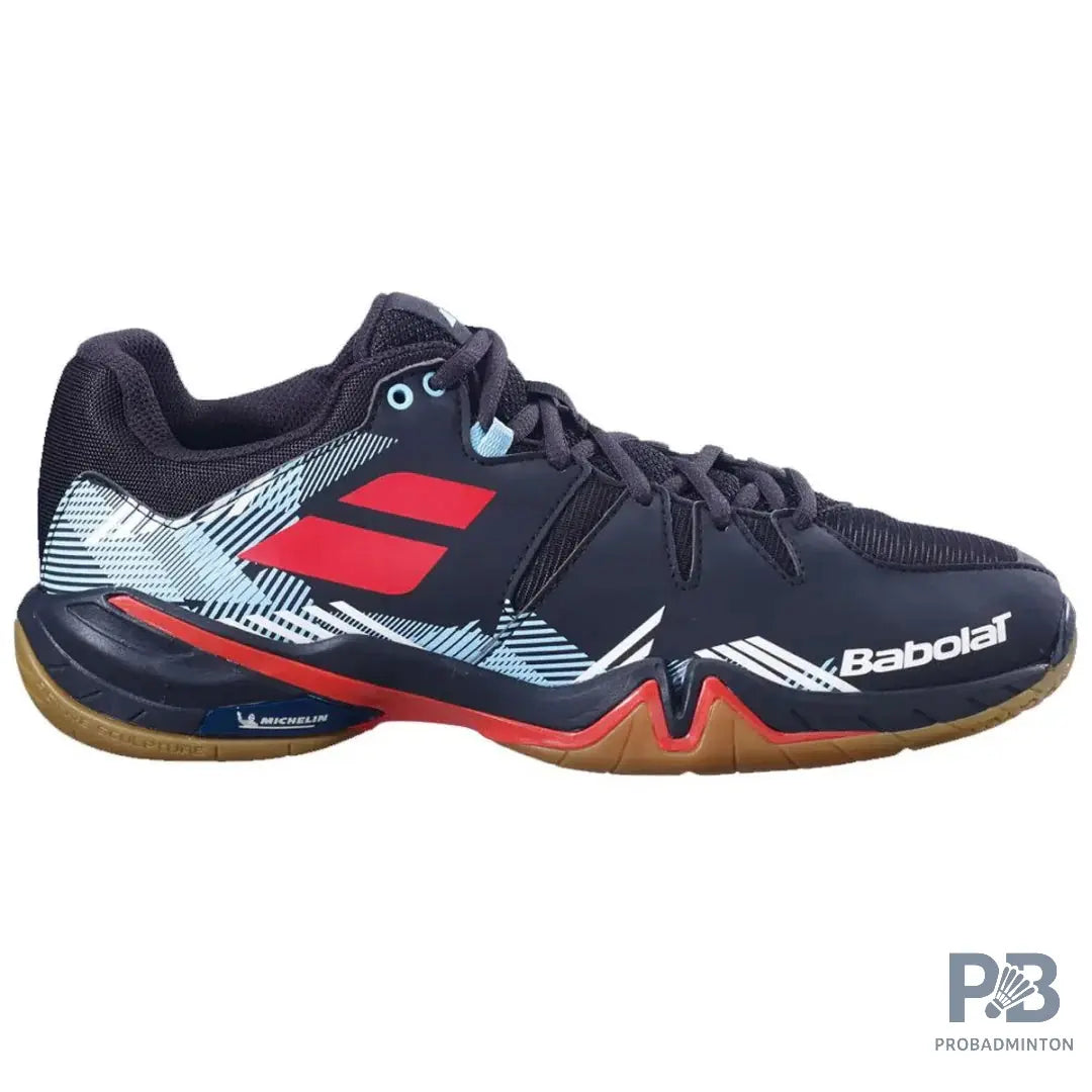 Babolat Men's Shadow Spirit Badminton Shoes- Black/Tomato Red.