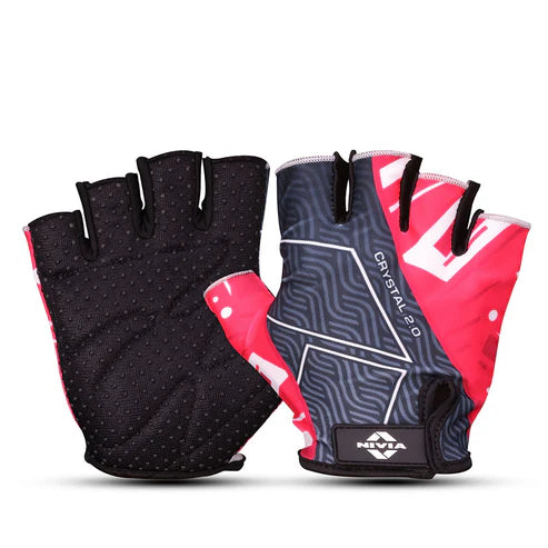 Crystal 2.0 gym gloves with dotted PU padding and half finger grip for weightlifting