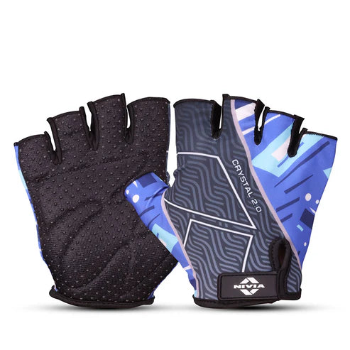Crystal 2.0 gym gloves with dotted PU padding half finger design breathable Lycra snug fit for workouts