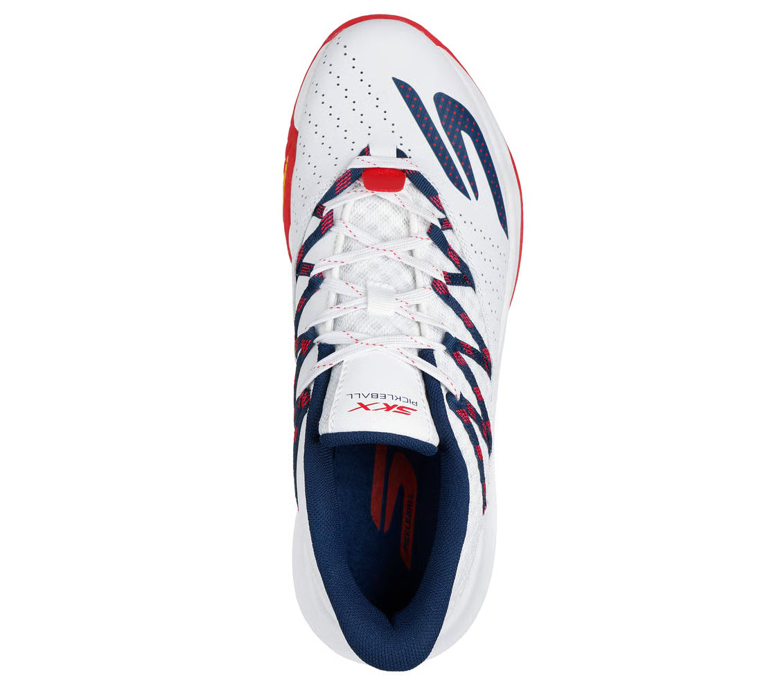 Skechers WNVR 246110C White Red performance court shoe side view