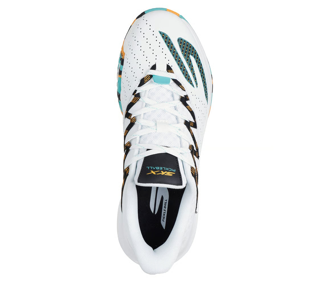 Skechers WTQ 246110C White Turquoise performance court shoe side view