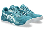Asics Upcourt 5 Badminton Shoes (Blue Teal/White) | Lightweight Mesh Court Shoes for Stability & Speed.