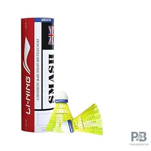 Lining Smash Nylon Badminton Shuttlecocks (Yellow, Pack of 6) | ProBadminton.in.