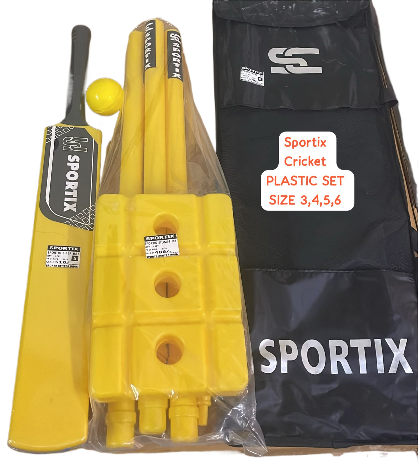 Sportix Plastic Cricket Set for Kids with Bat, Ball & Stumps – Lightweight Outdoor Cricket Kit