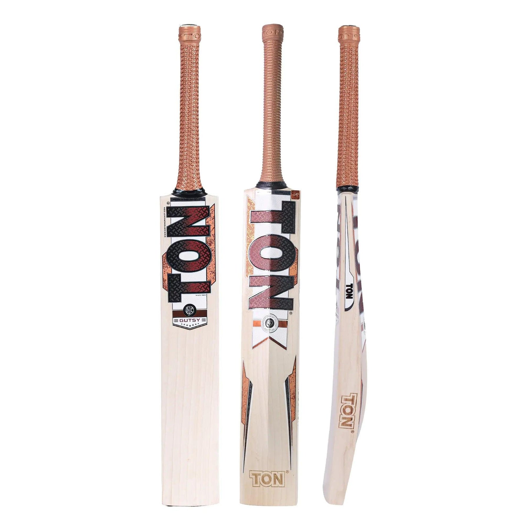 SS Ton Gutsy English Willow Cricket Bat – Grade 4 Air-Dried Willow with Massive TON Edges, Chrome Sticker, Premium Grip & SS Bat Cover.