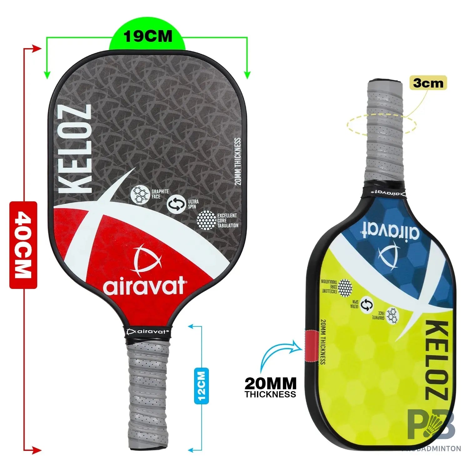 Airavat Keloz 7402 Pickleball Paddle – Carbon Graphite Paddle Ball in India | Best Pickleball Paddles India for Beginners (Black, Cyan, Lime Green).