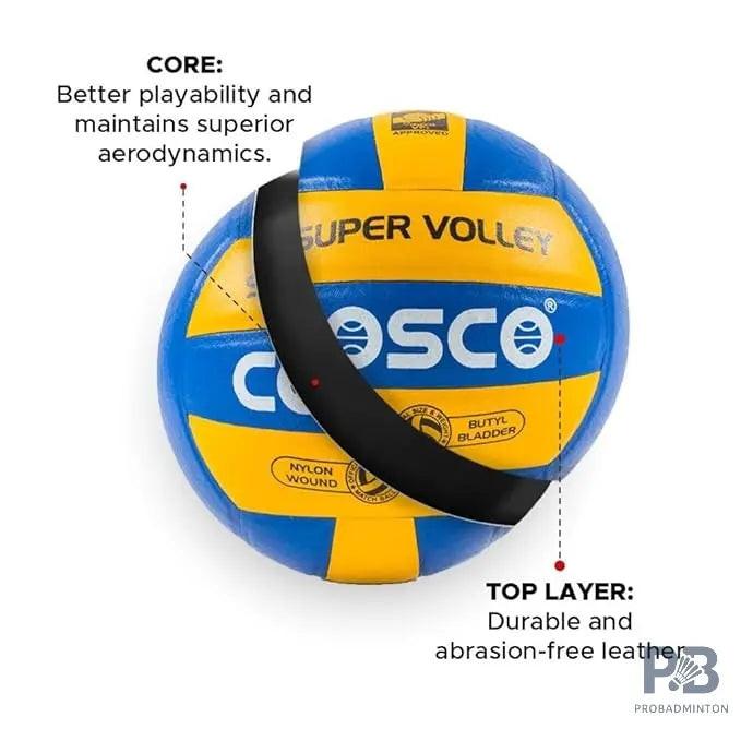 COSCO Super Volleyball – Size 4 | Genuine Leather | Pasted 18-Panel | Reinforced Fabric Core | Made in India | Professional Tournament Ball.