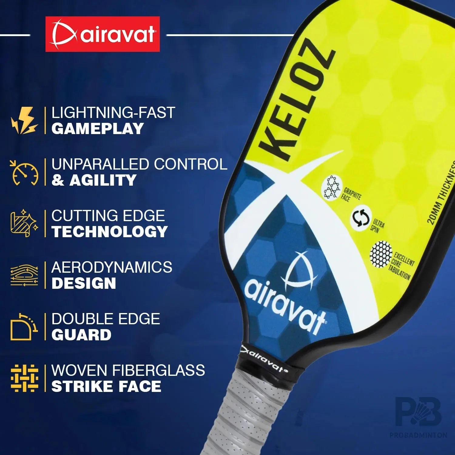 Airavat Keloz 7402 Pickleball Paddle – Carbon Graphite Paddle Ball in India | Best Pickleball Paddles India for Beginners (Black, Cyan, Lime Green).