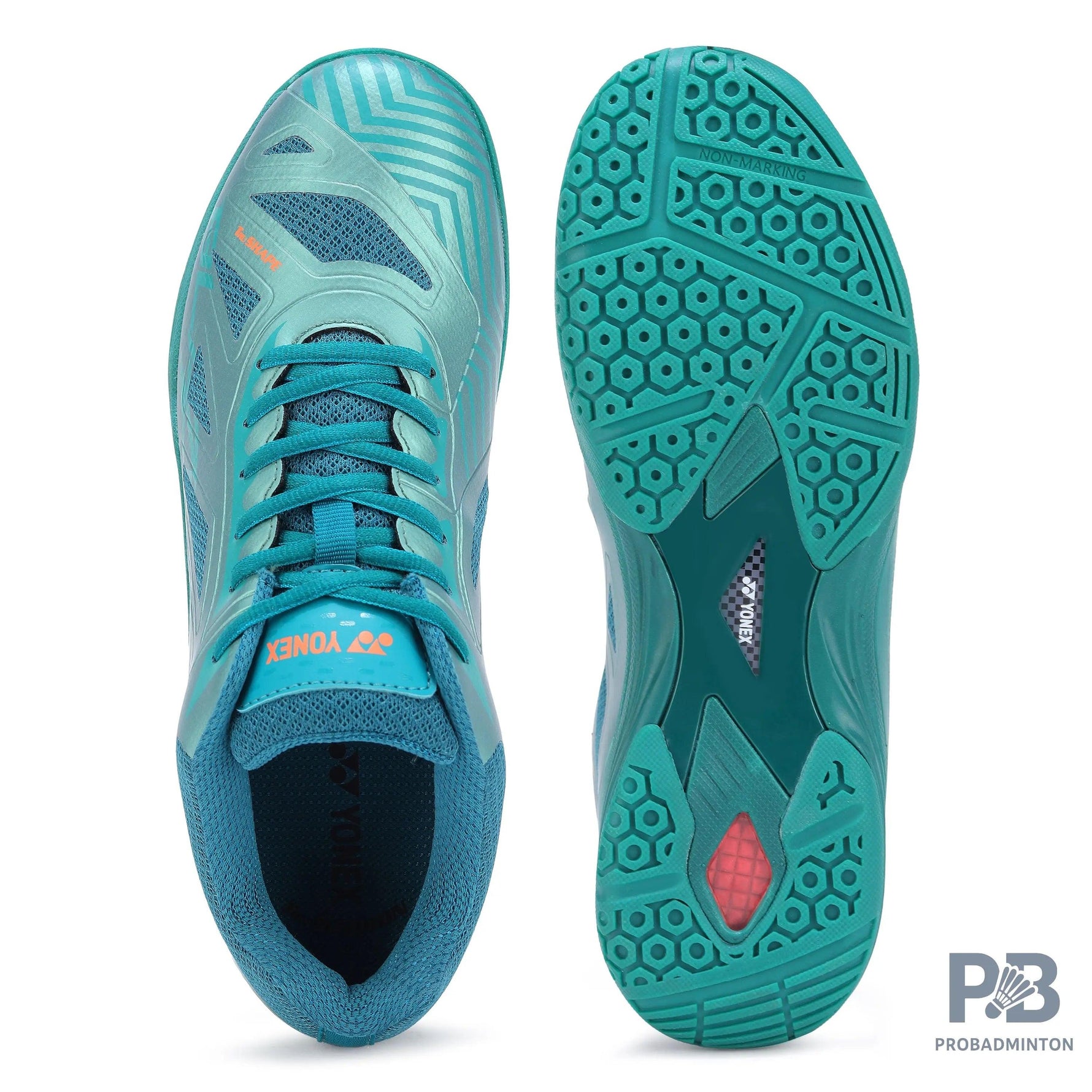 Yonex Blaze 3I Badminton Shoes | Neptune Green/Hyper Orange | Lightweight Non-Marking Court Shoes.