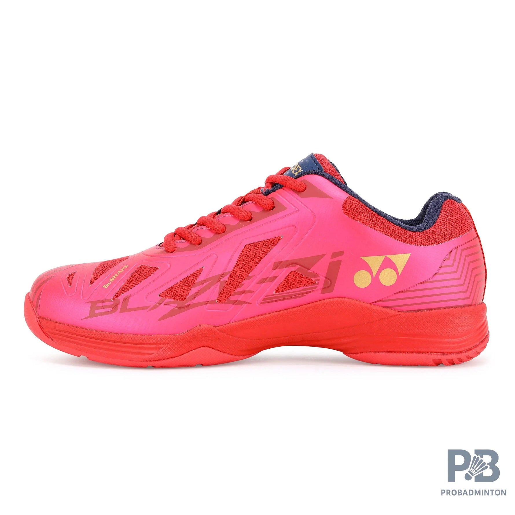 Yonex Blaze 3I Badminton Shoes | Red/Dark Pink/Gold | Lightweight Non-Marking Court Shoes.