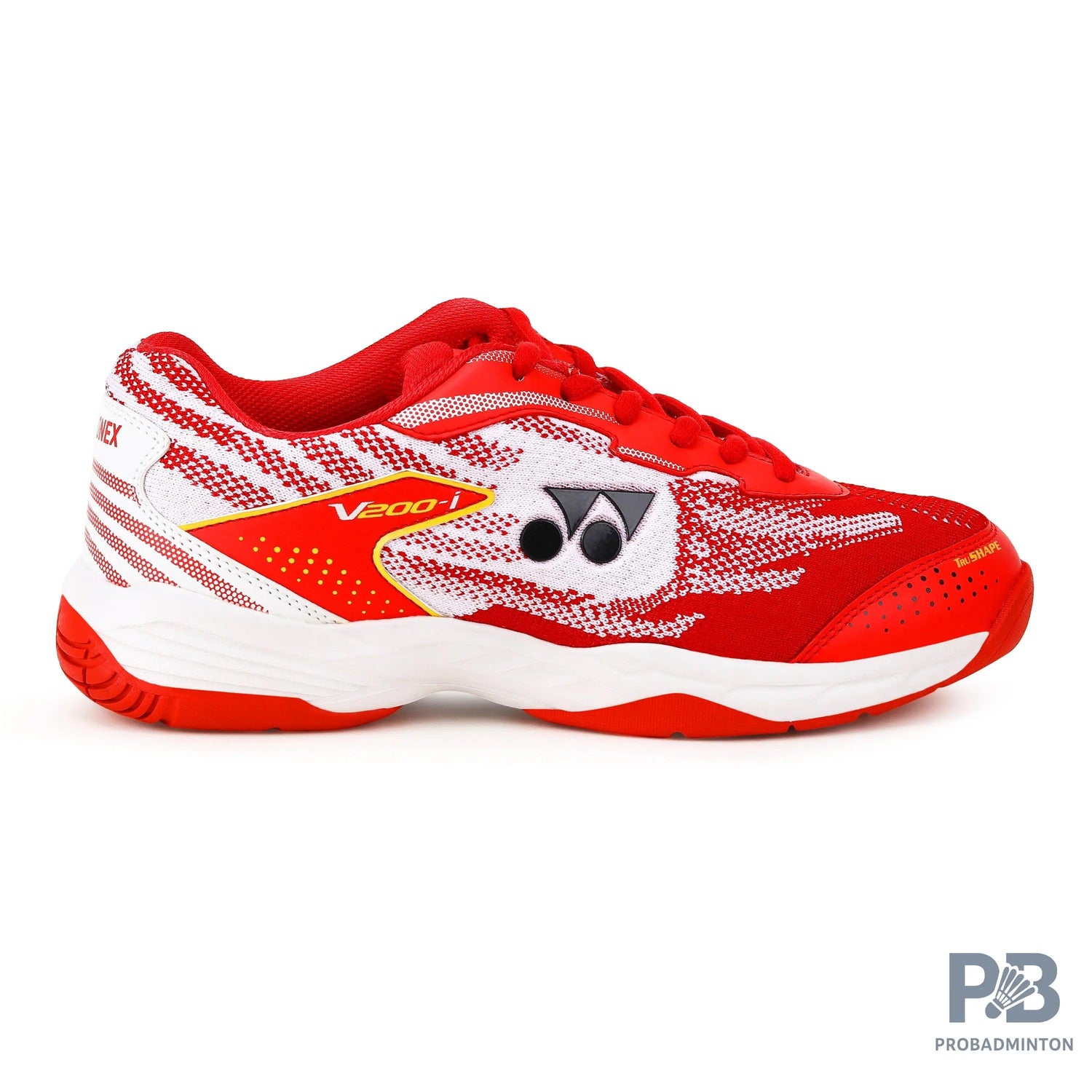 Yonex V 200i Badminton Shoe | Ruby Red/Medallion Gold.