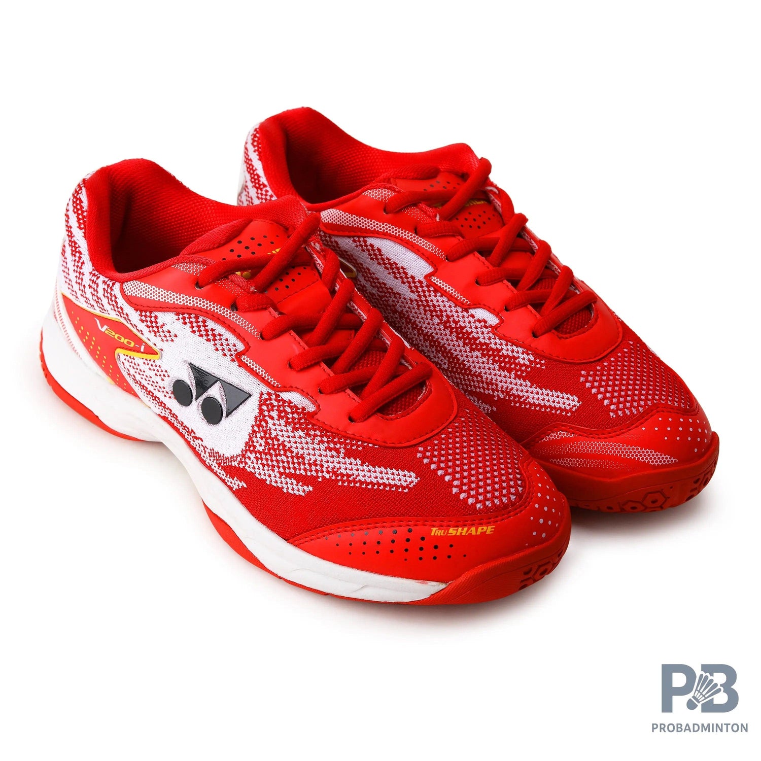 Yonex V 200i Badminton Shoe | Ruby Red/Medallion Gold.