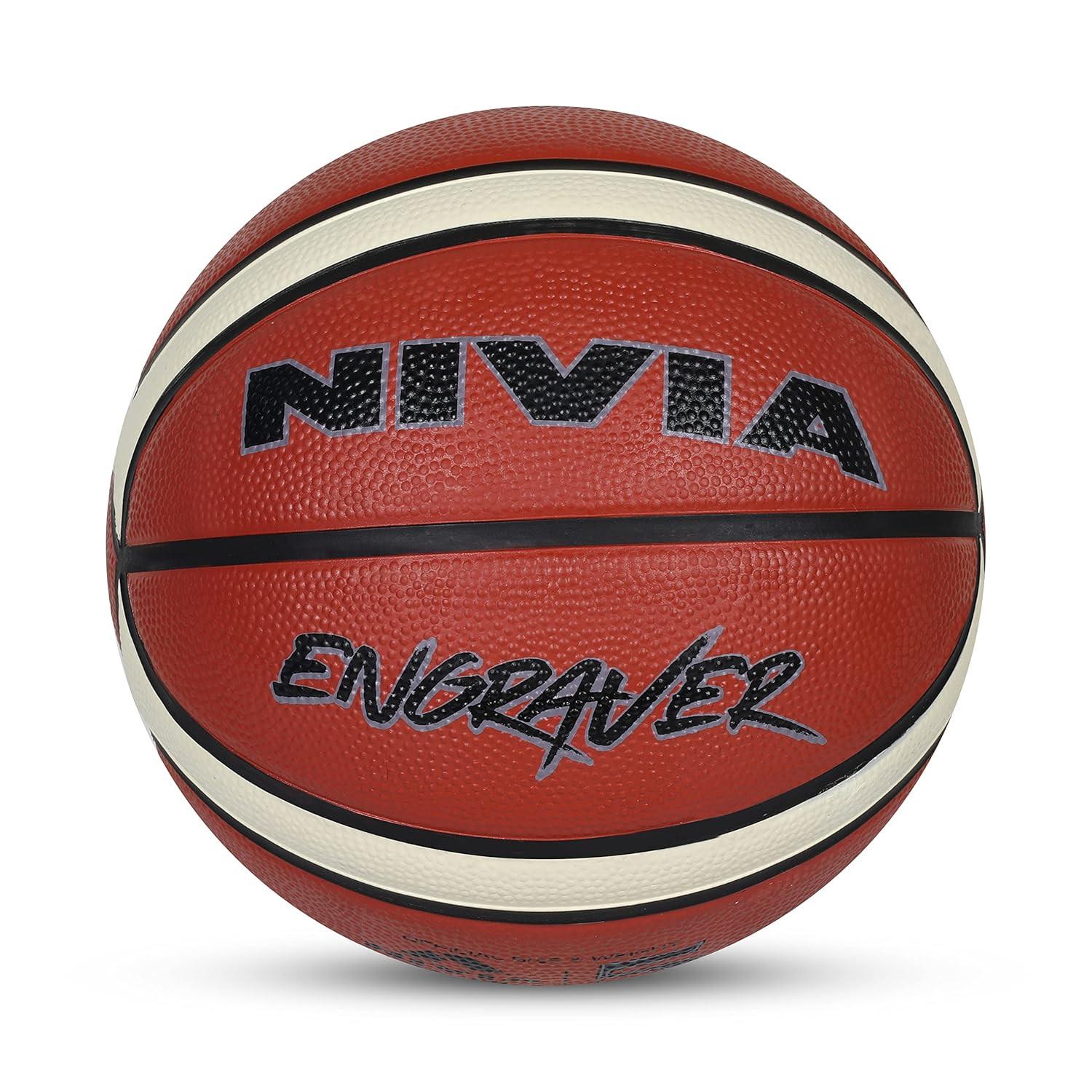 NIVIA Engraver Basketball – 14 Panels, Soft Rubber, Butyl Bladder, BFI Standard, Indoor & Outdoor.