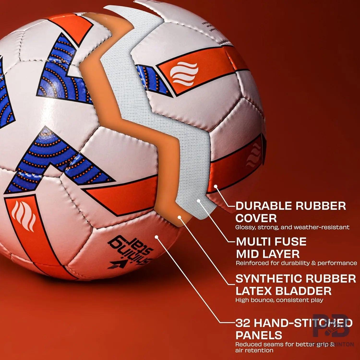 Nivia Shining Star Football Size 5 – 32 Panel Rubberized Hand-Stitched Ball for Hard Ground, Wet & Grassy Surfaces | Waterproof Match & Training Football.