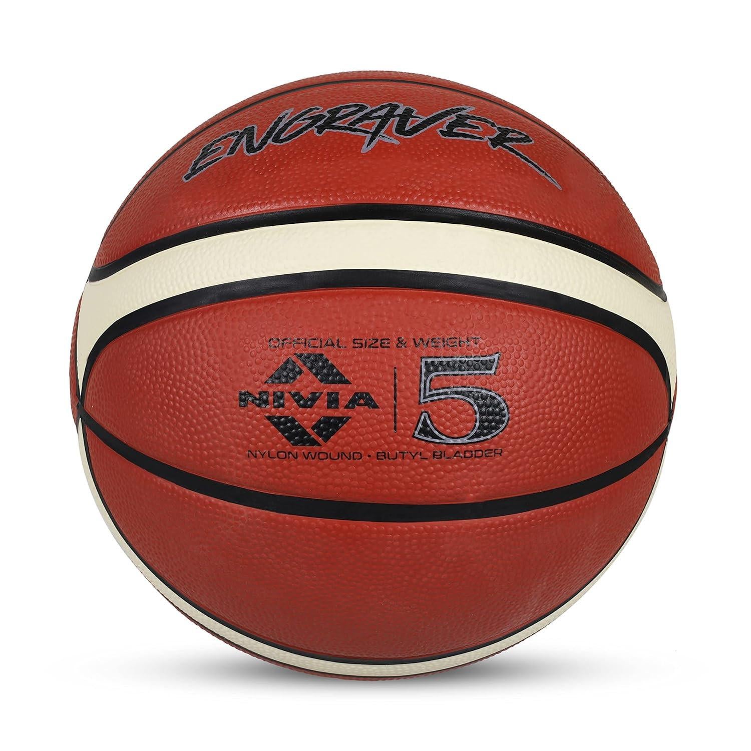 NIVIA Engraver Basketball – 14 Panels, Soft Rubber, Butyl Bladder, BFI Standard, Indoor & Outdoor.