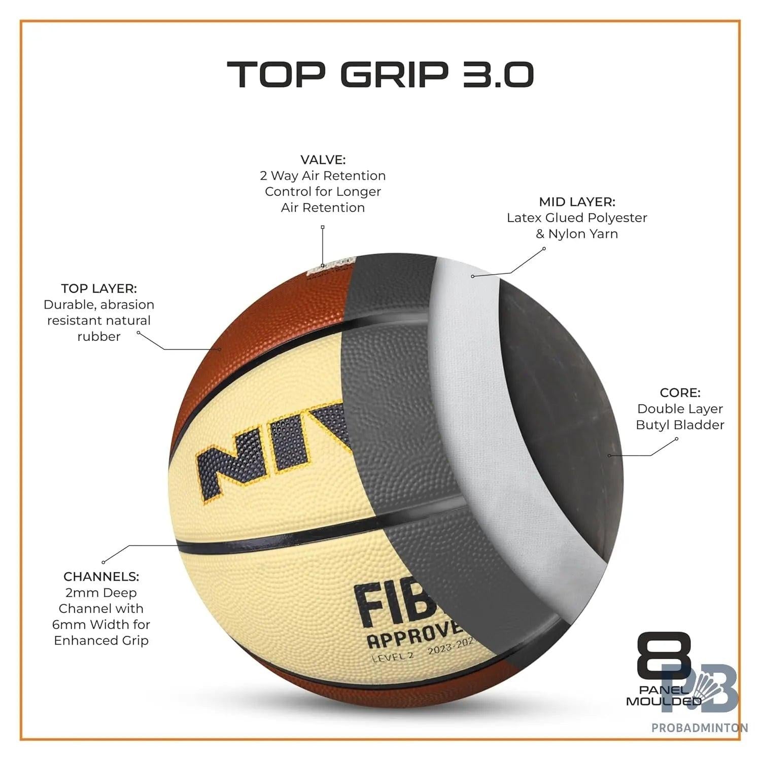 Nivia Top Grip Basketball Size 7 – FIBA Approved Rubber Basketball for Indoor & Outdoor Play | Durable, High-Grip Brown Ball.