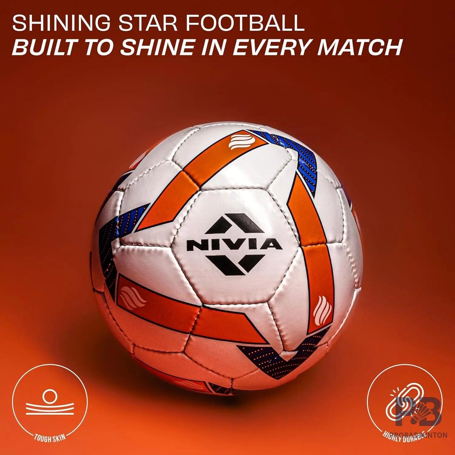 Nivia Shining Star Football Size 5 – 32 Panel Rubberized Hand-Stitched Ball for Hard Ground, Wet & Grassy Surfaces | Waterproof Match & Training Football.