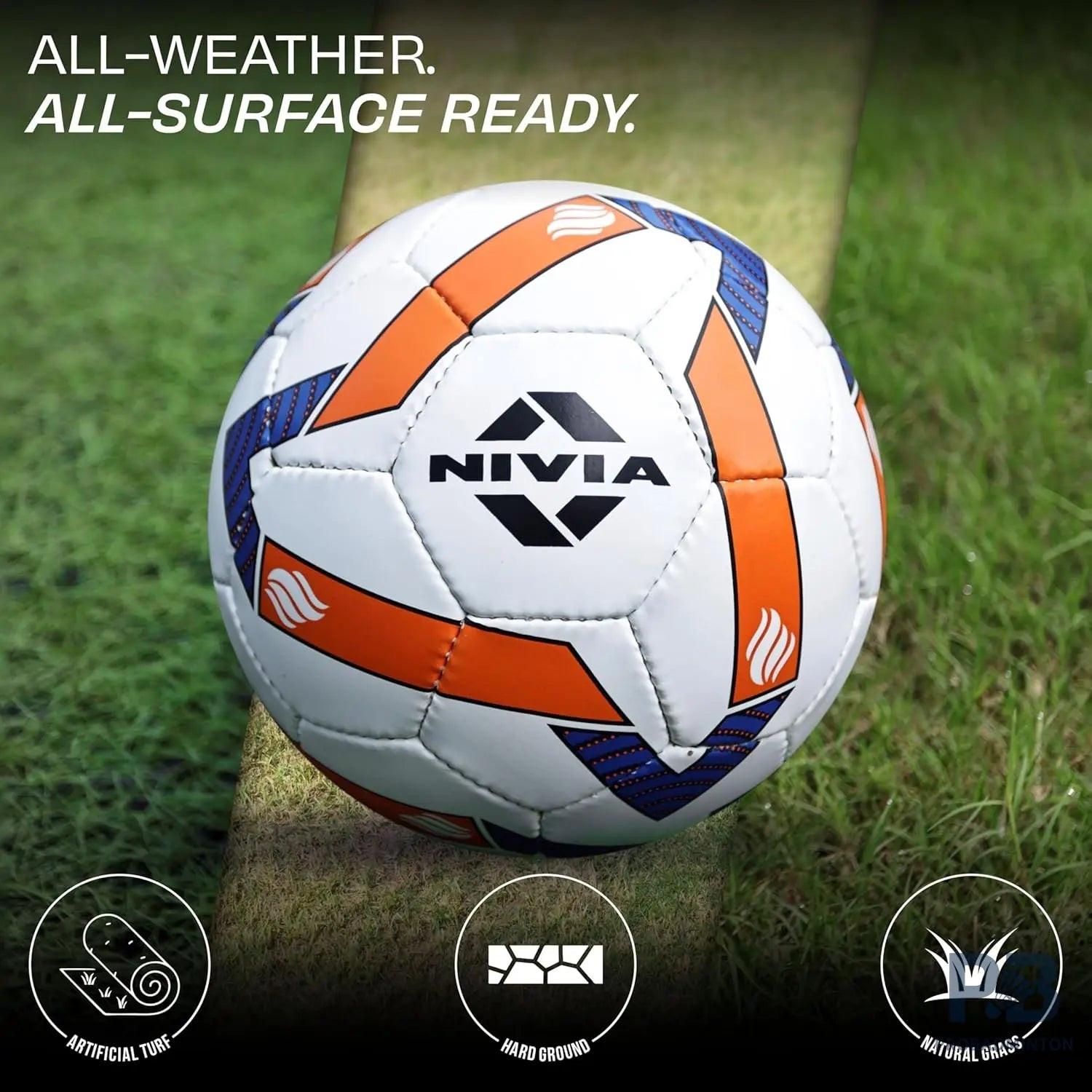 Nivia Shining Star Football Size 5 – 32 Panel Rubberized Hand-Stitched Ball for Hard Ground, Wet & Grassy Surfaces | Waterproof Match & Training Football.