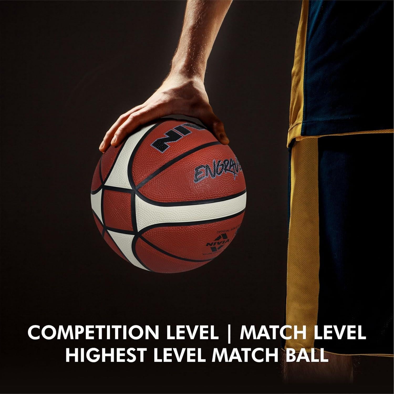 NIVIA Engraver Basketball – 14 Panels, Soft Rubber, Butyl Bladder, BFI Standard, Indoor & Outdoor.