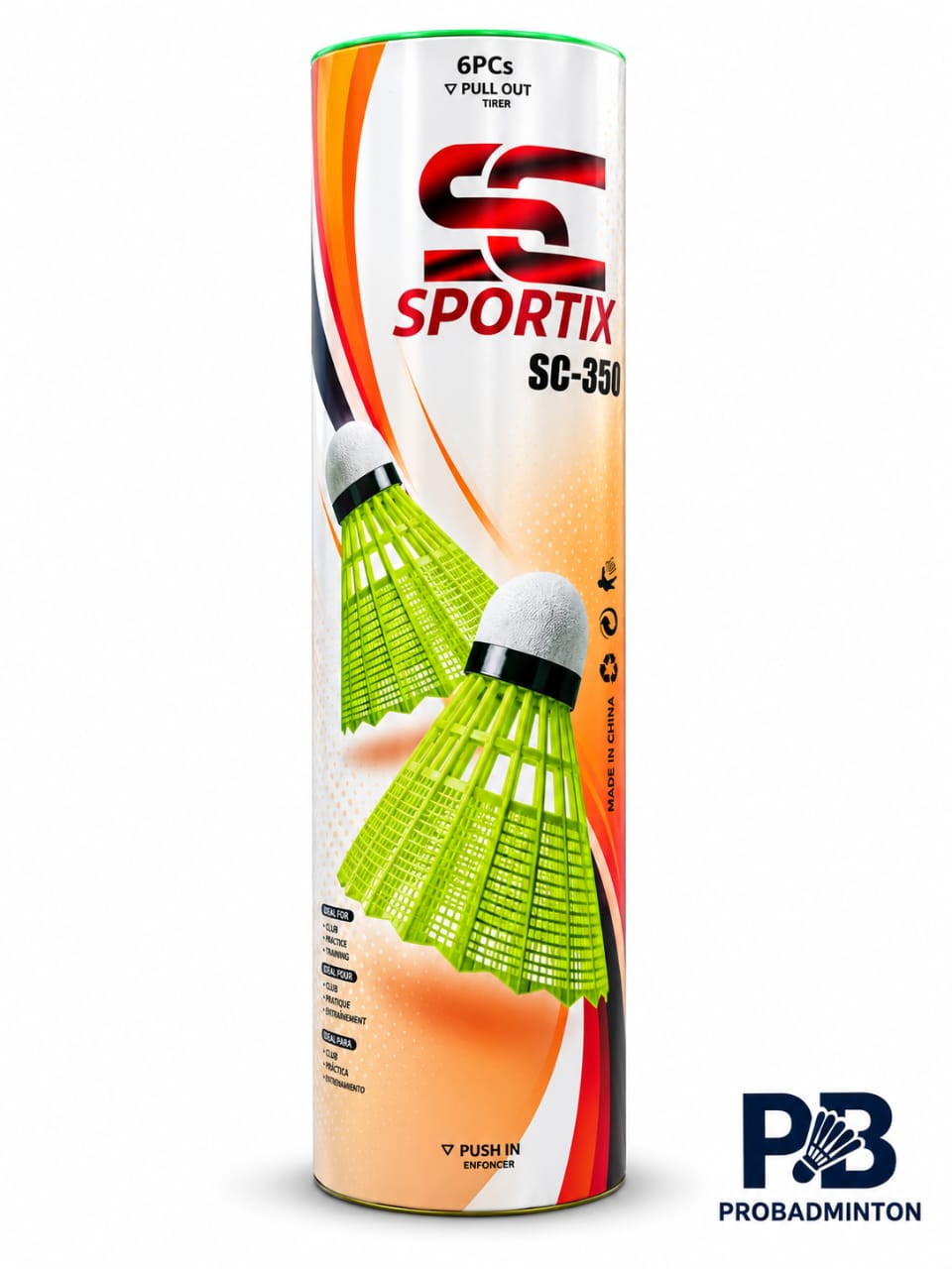 SC-350 badminton shuttlecock tube and label