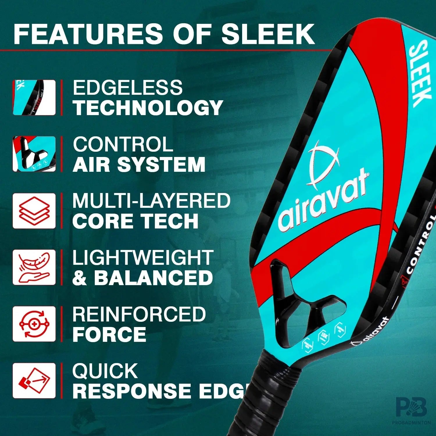Airavat Sleek 7407 Pickleball Paddle – | Best Pickleball Paddles India for Beginners (Red/Yellow).