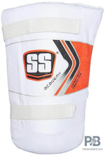 SS Academy youth Cricket Thigh Guard – White | Lightweight Nylon & Plastic Protection.