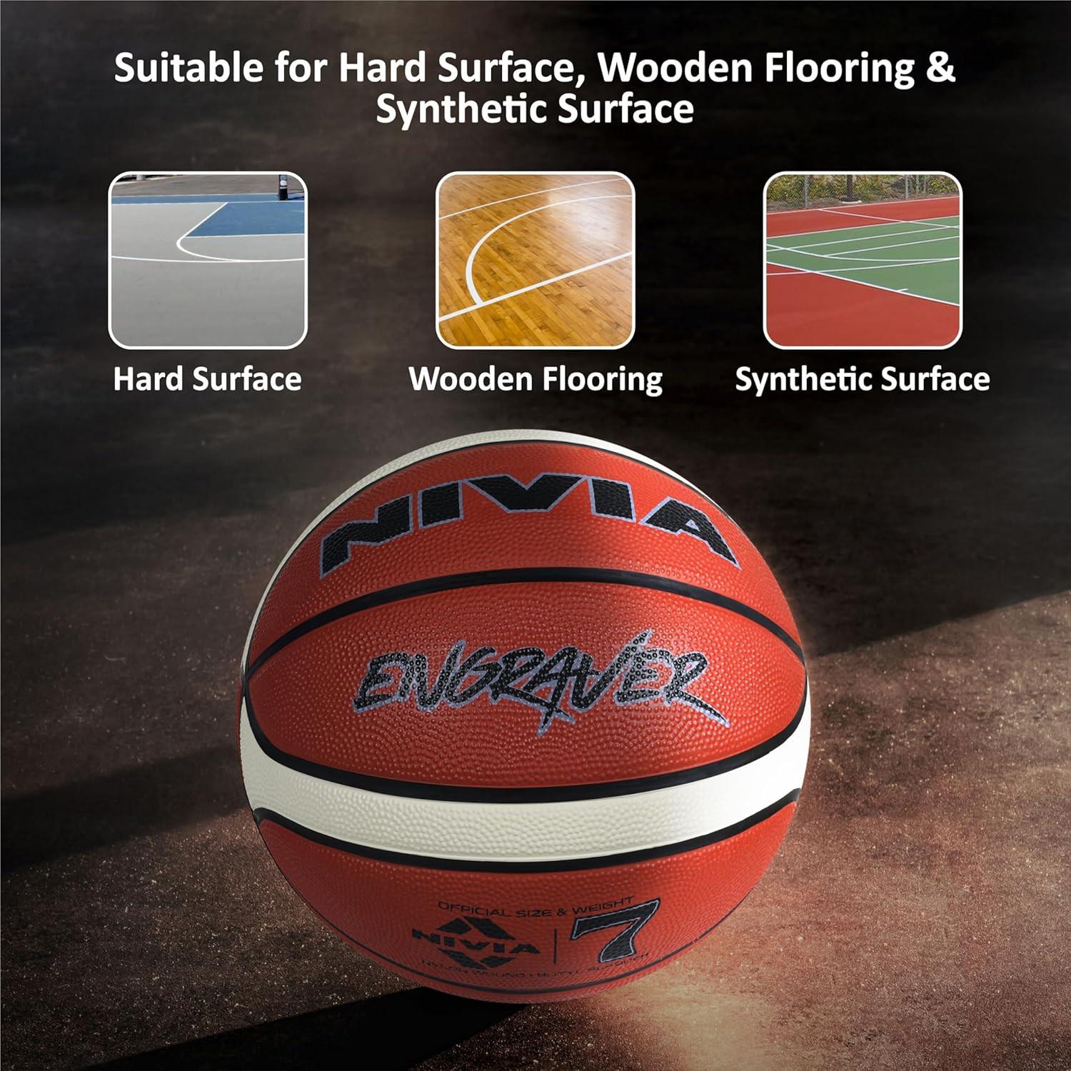 NIVIA Engraver Basketball – 14 Panels, Soft Rubber, Butyl Bladder, BFI Standard, Indoor & Outdoor.