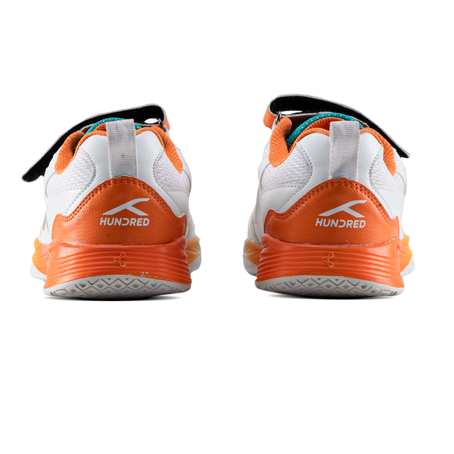 Hundred Court Champions Badminton Shoe | White/Orange/Sea Blue.
