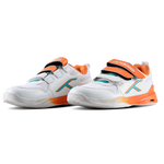 Hundred Court Champions Badminton Shoe | White/Orange/Sea Blue.