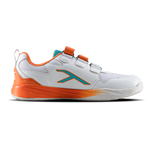 Hundred Court Champions Badminton Shoe | White/Orange/Sea Blue.