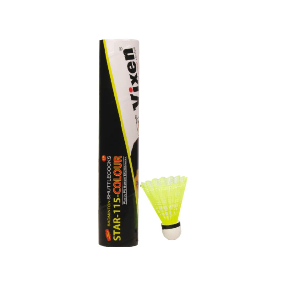 Vixen Star 115 plastic shuttlecock pack of 10 with olive green cup durable nylon badminton shuttle for training