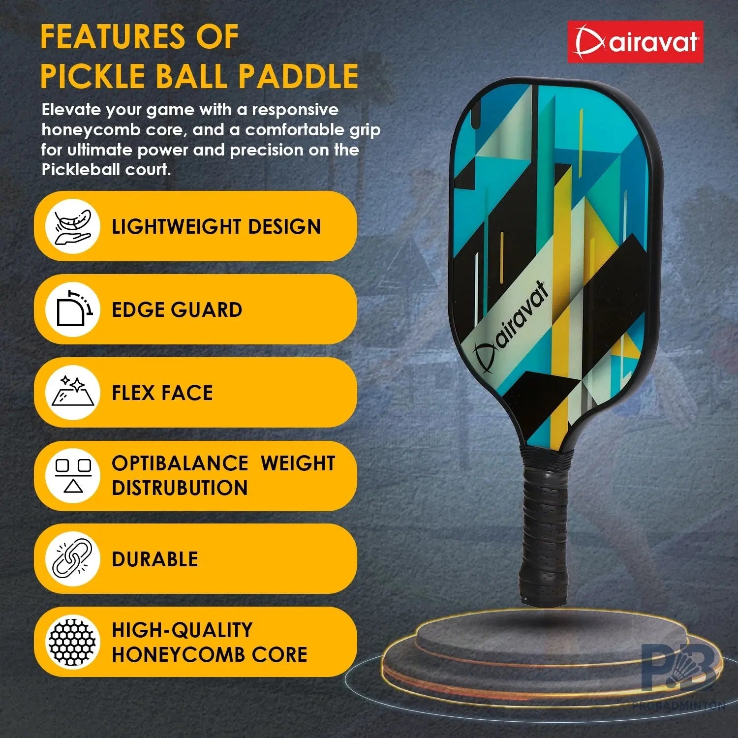 Airavat BANG Pickleball Paddle – Lightweight Fiberglass Paddle Ball in India | Best Pickleball Paddles India for Beginners.