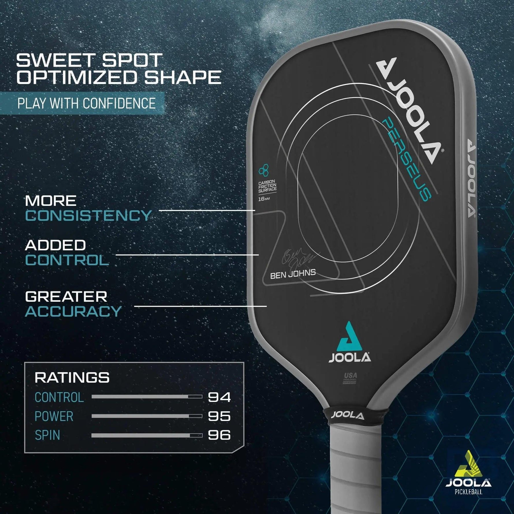 Joola Ben Johns Perseus CFS 16mm Pickleball Paddle.