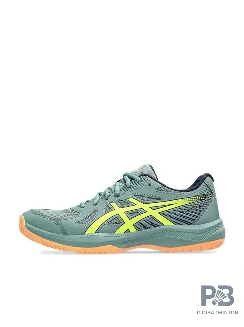 Asics UPCOURT 6 Indoor Court Shoe (Celadon / Safety yellow).