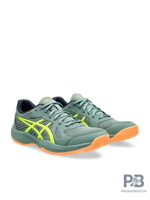 Asics UPCOURT 6 Indoor Court Shoe (Celadon / Safety yellow).