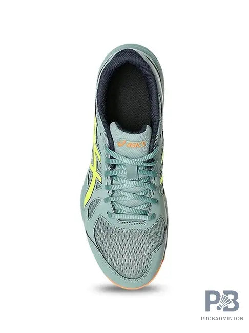 Asics UPCOURT 6 Indoor Court Shoe (Celadon / Safety yellow).