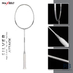 MAXBOLT Silver Badminton Racket – 63g Ultra-Lightweight, 30 lbs Tension, Attack Playstyle – Premium Power Racket | ProBadminton.in.