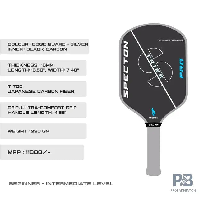 Specton Tribe Pro Pickleball Paddle | T700 Carbon | Best Pickleball Paddles India for Control & Power.
