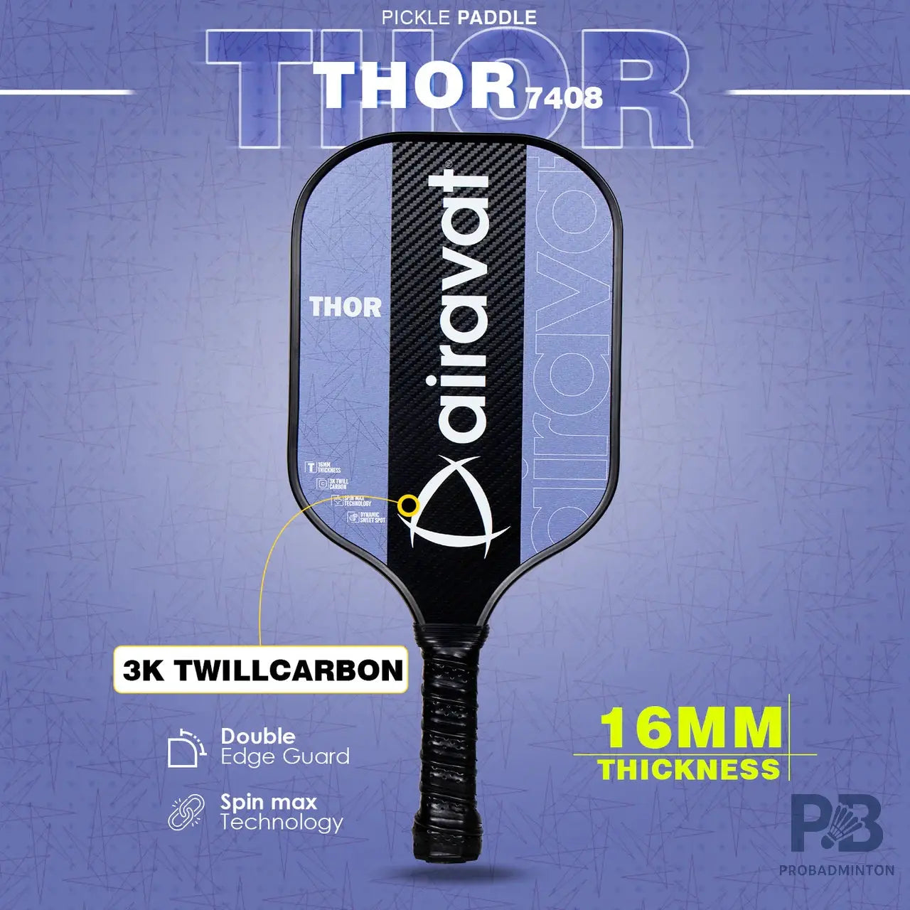 Airavat Thor 7408 Pickleball Paddle | Graphite Surface & Nomex Core |(Red/Blue) | ProBadminton.in.