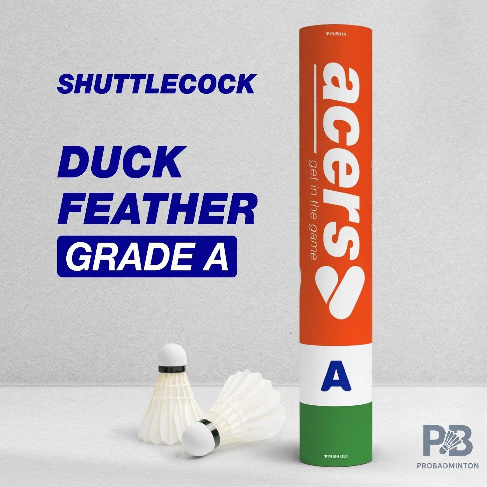 Acers Grade A Feather Shuttlecock – White, Beginner Badminton Shuttle, Pack of 12.