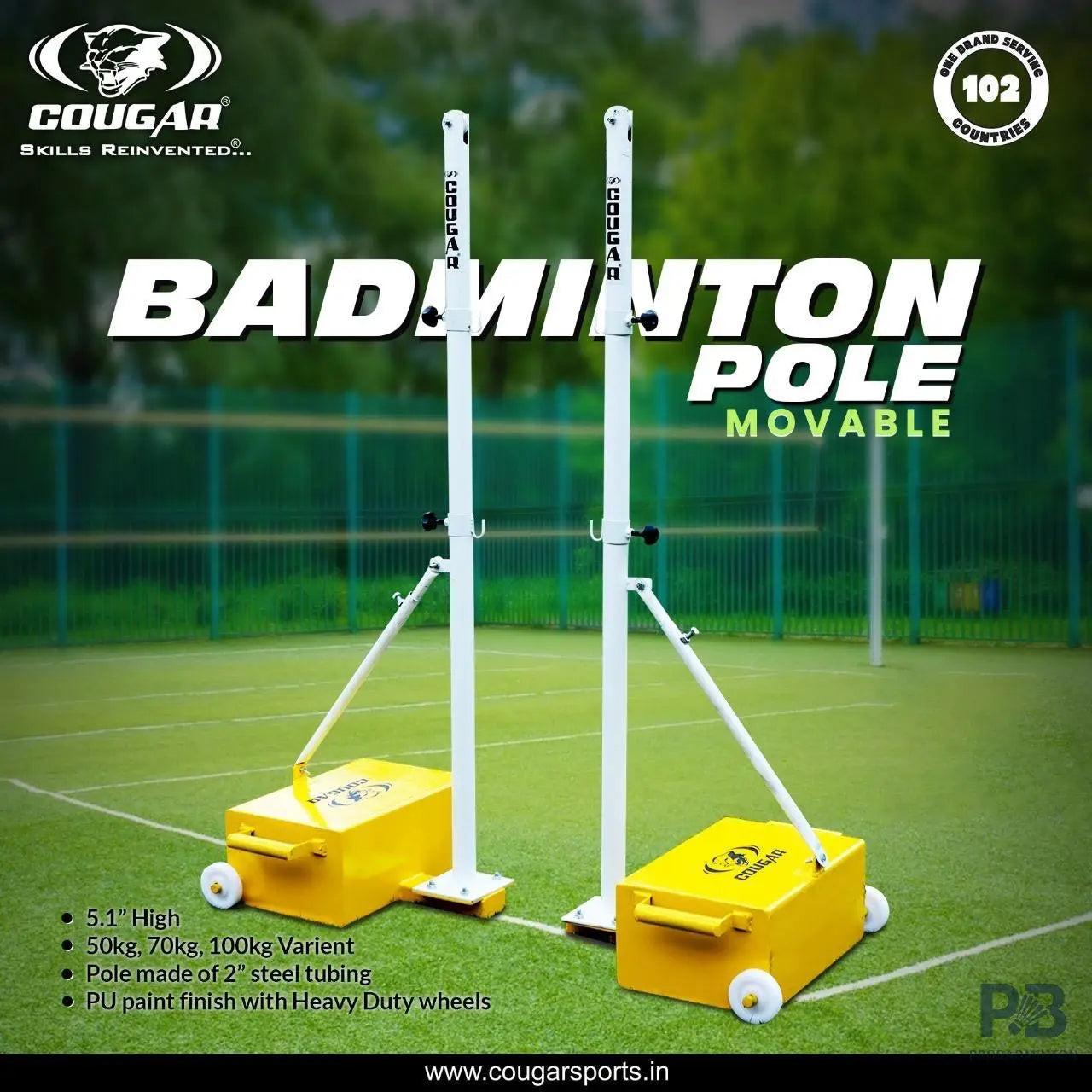 Cougar Movable Badminton Pole with 100kg Base | Heavy Duty Indoor & Outdoor Badminton Post | Best Court Equipment in India.