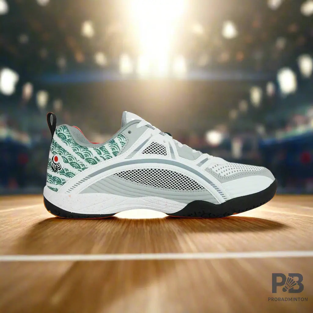 Yonex Tokyo Ultima Badminton Shoes for Men (White/Porpoise/Vintage Green).
