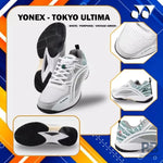 Yonex Tokyo Ultima Badminton Shoes for Men (White/Porpoise/Vintage Green).